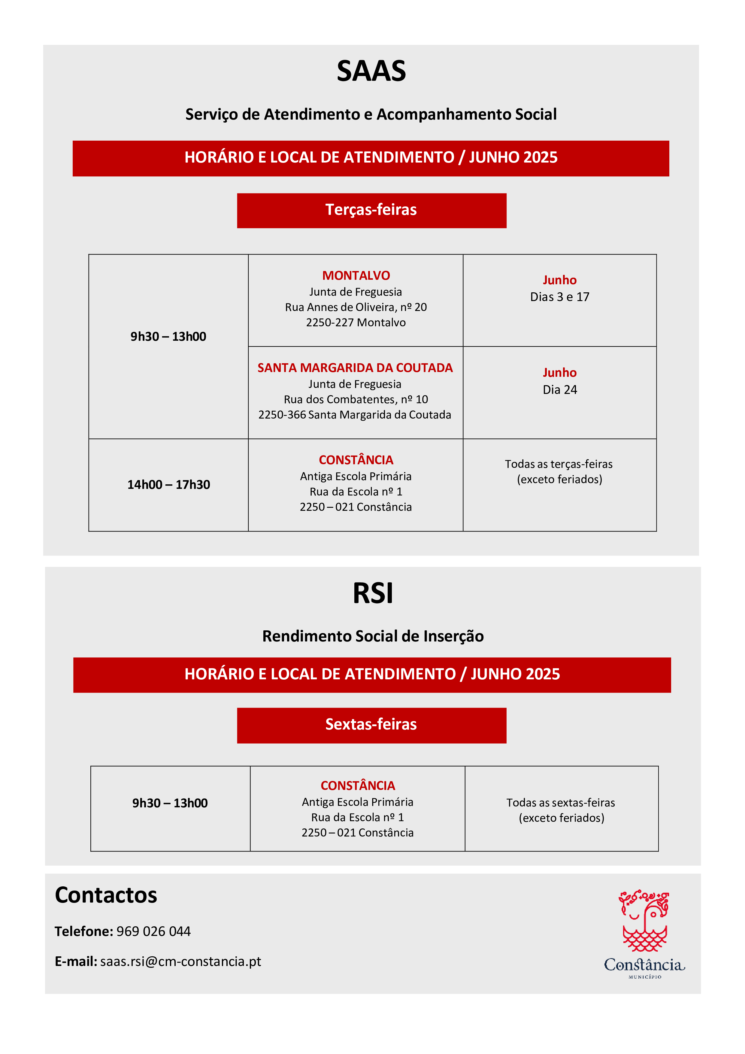 Junho Horários Atendimento SAAS